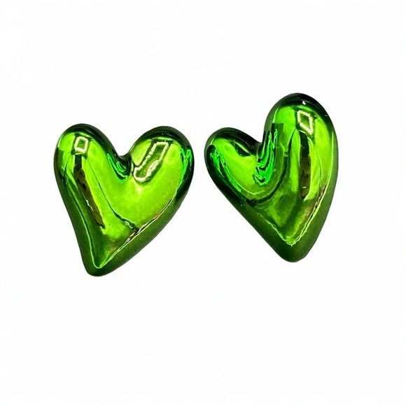 Metallic Neon Green Witches Heart Fun Party Earrings - Picture 4 of 8